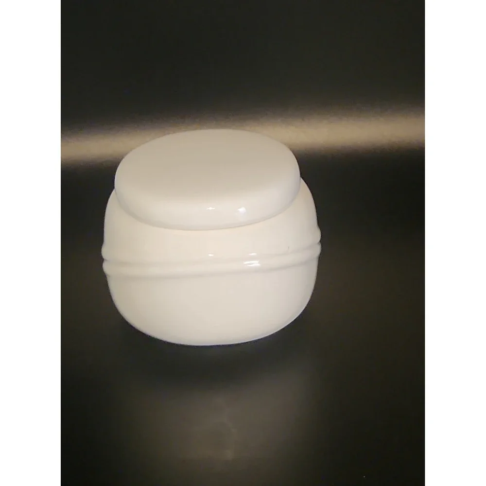 Vtg 80s Empty Coty Sophia White Milk Glass Powder Jar With Original Oval Puff